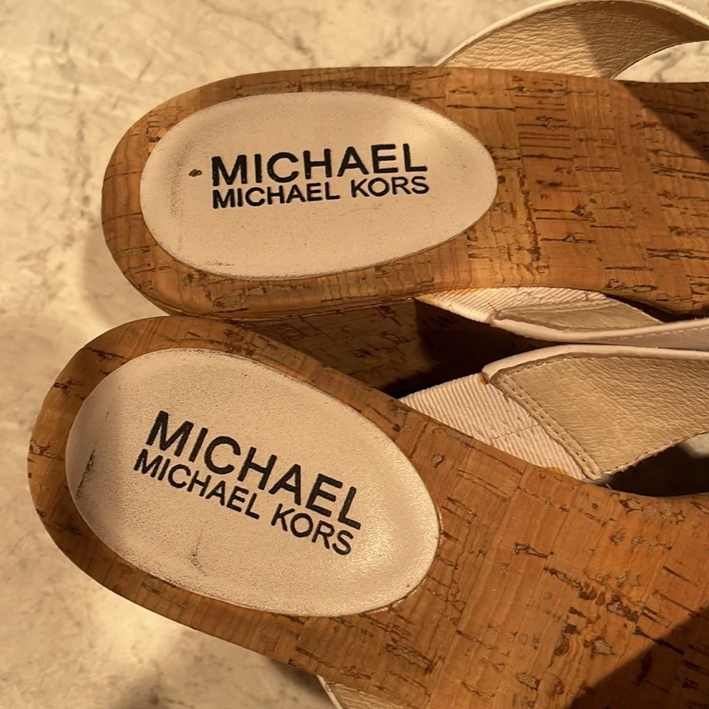 MICHAEL Michael Kors White Leather Cork Platform Thong Sandals